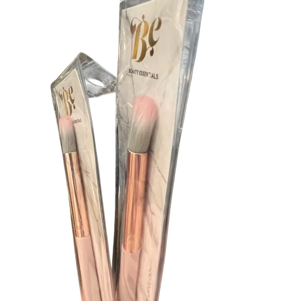 Beauty Essentials Makeup Brush 2 Pc Eye Crease Eyeshadow Pink‎ Handle NEW